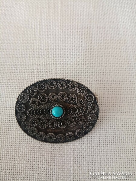 Antique goldsmith applied art brooch / pin - with blue turquoise stone