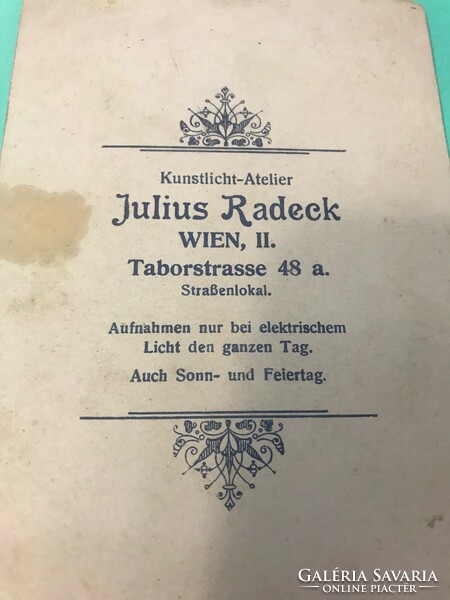 Kunstlicht - Atelier Julius Radeck WIEN,II.Taborstrasse 48a. Régi keménylapos fotó,katona portré.