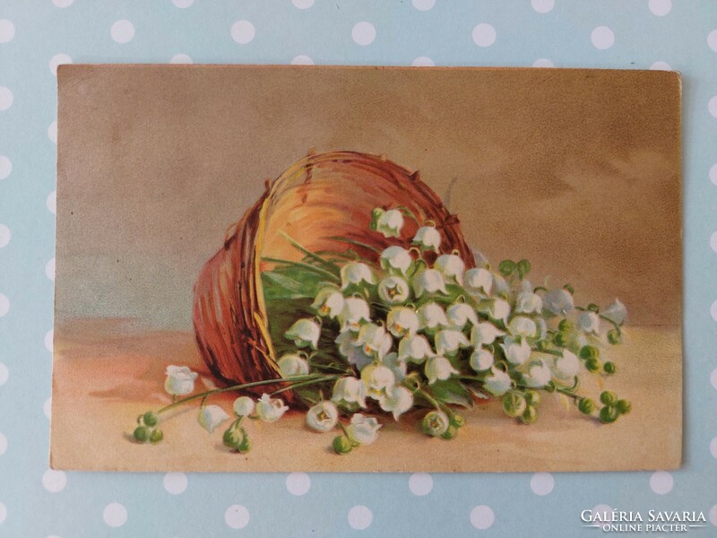 Old postcard 1943 floral postcard still life lily of the valley