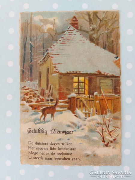 Old New Year's postcard postcard deer snowy landscape