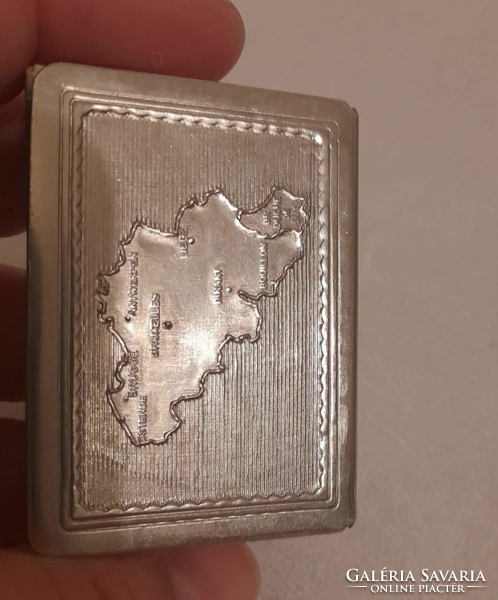 Metal match holder / Belgian souvenir, with a map of Belgium on the back