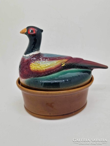 Vintage Italian pottery pate terrine oval dish with pheasant 17cm