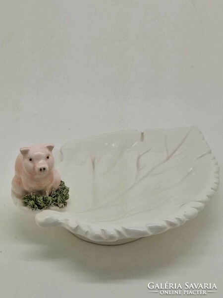 Italian Neapolitan ceramic pig leaf plate hand painted 22cm