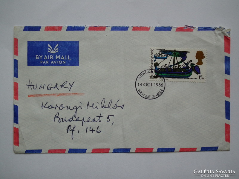 1966. Running airmail British letter, with a stamp commemorating the Battle of Hastings, with a first-day stamp