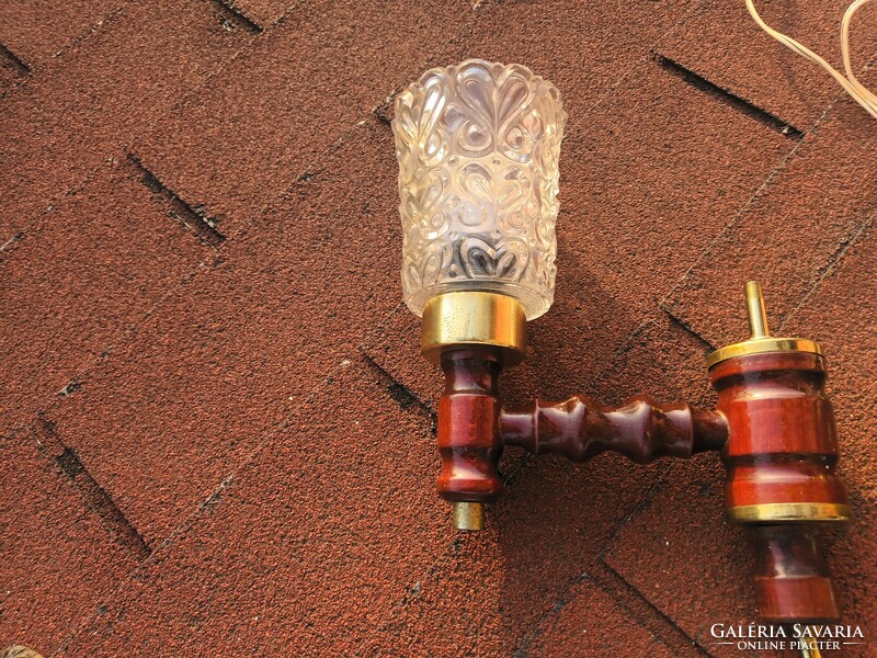 Vintage wall lamp - glass turned wood - copper