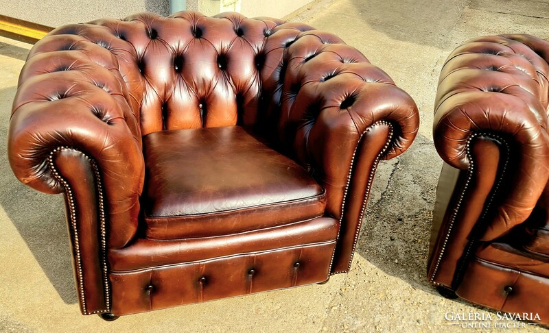 A758 original English chesterfield leather club armchairs