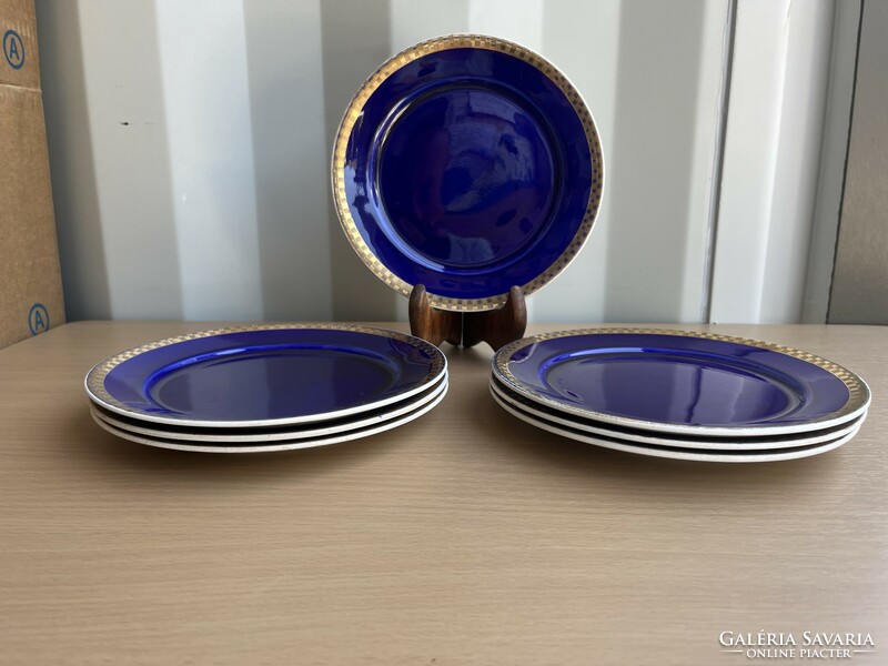 Sarreguemines antique French cobalt blue gilt porcelain plates a58