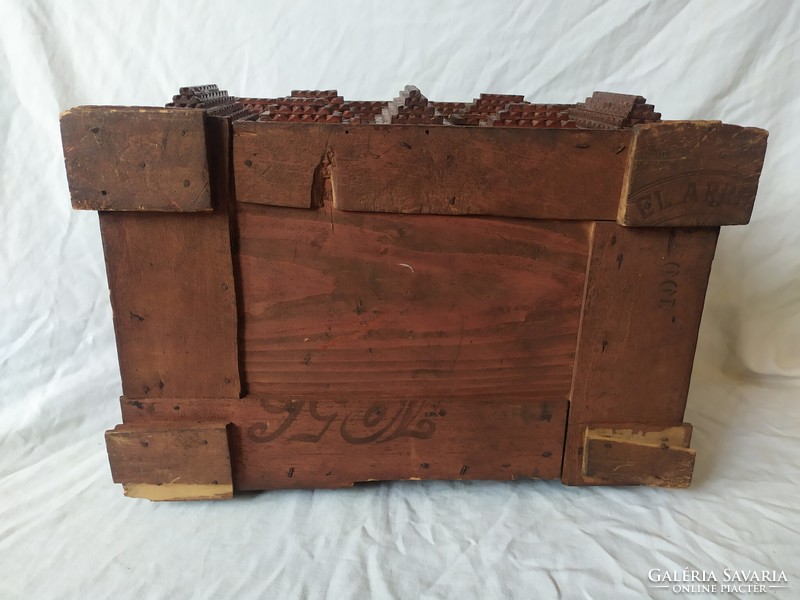 Antique large carved tramp art sewing box jewelry chest