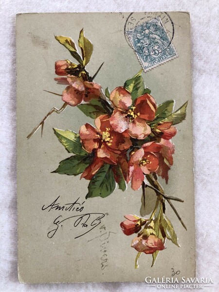 Antique, old litho postcard with long address - 1904 -7.