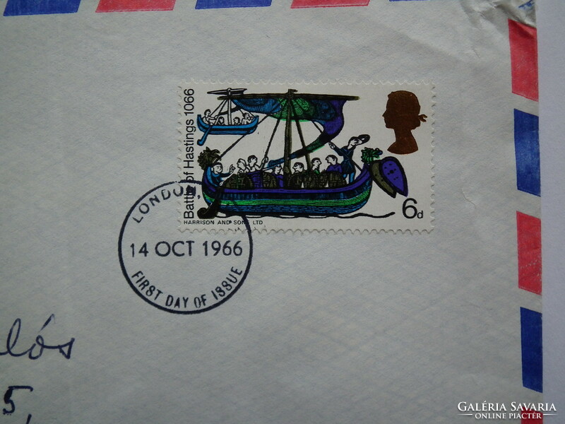 1966. futott légiposta brit levél, bélyeggel a hastingsi csata emlékére, elsőnapi bélyegzéssel