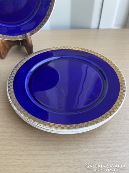 Sarreguemines antique French cobalt blue gilt porcelain plates a58