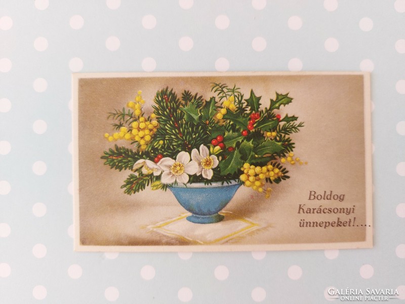 Régi mini képeslap 1947 karácsonyi üdvözlőkártya