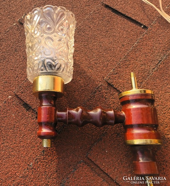 Vintage wall lamp - glass turned wood - copper