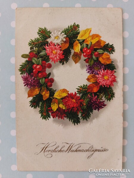 Old postcard floral postcard autumn wreath