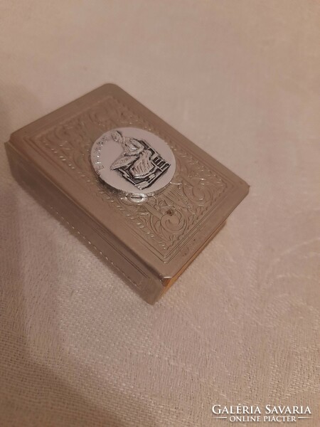 Metal match holder / Belgian souvenir, with a map of Belgium on the back