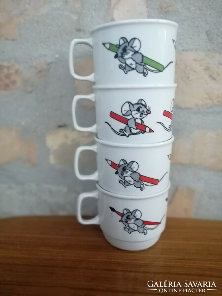 Children's mug, decorated with a mouse running with a brush or pencil, unmarked zsolnay