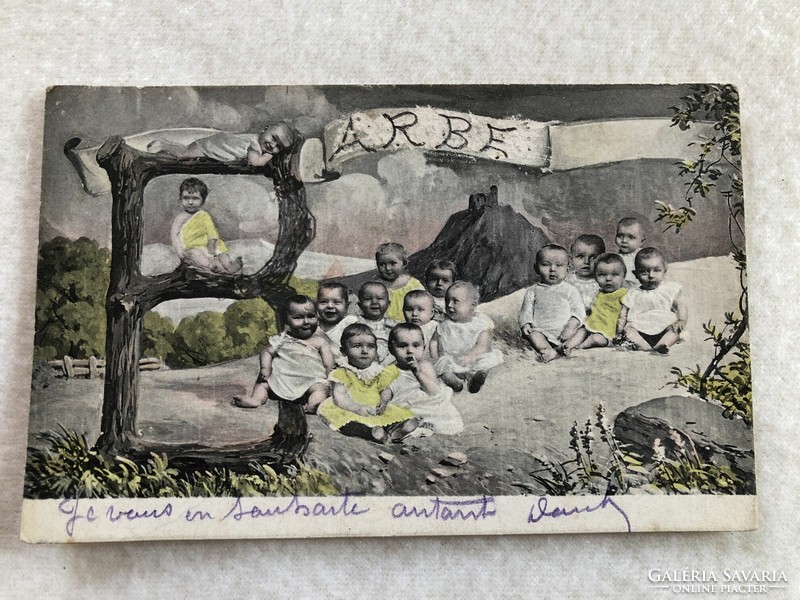 Antique, old colored postcard with long address -7.