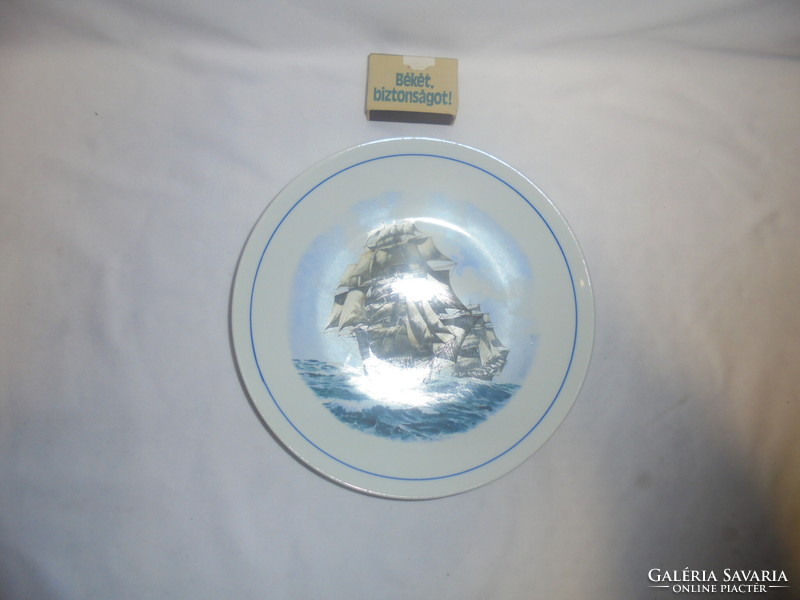 Porcelain wall plate ship with sea decor