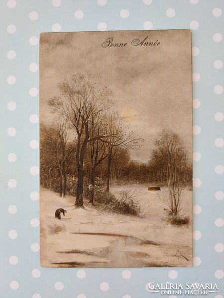 Old postcard New Year postcard snowy forest
