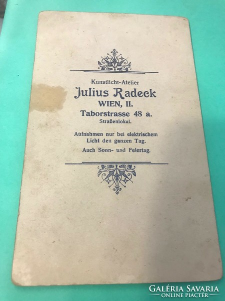 Kunstlicht - Atelier Julius Radeck WIEN,II.Taborstrasse 48a. Régi keménylapos fotó,katona portré.