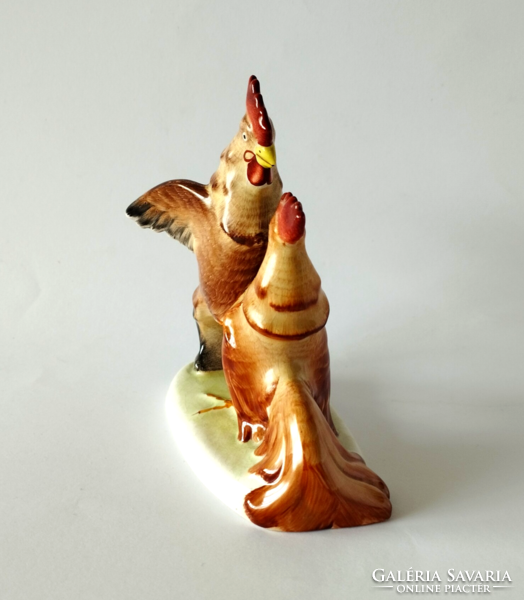 Old beautiful hand-painted ceramic rooster figure, nipp