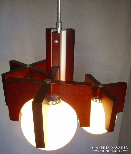 Retro wooden chandelier with 3 glass covers