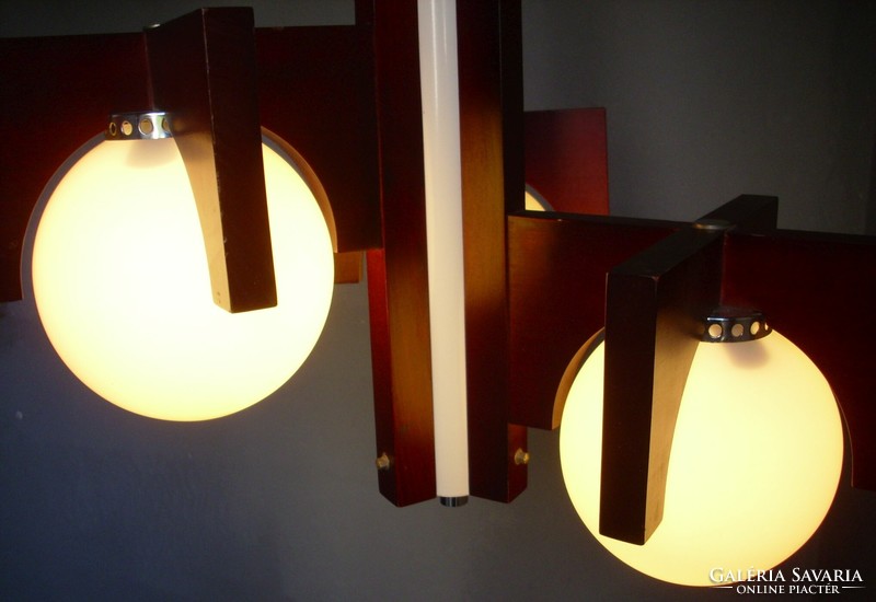Retro wooden chandelier with 3 glass covers
