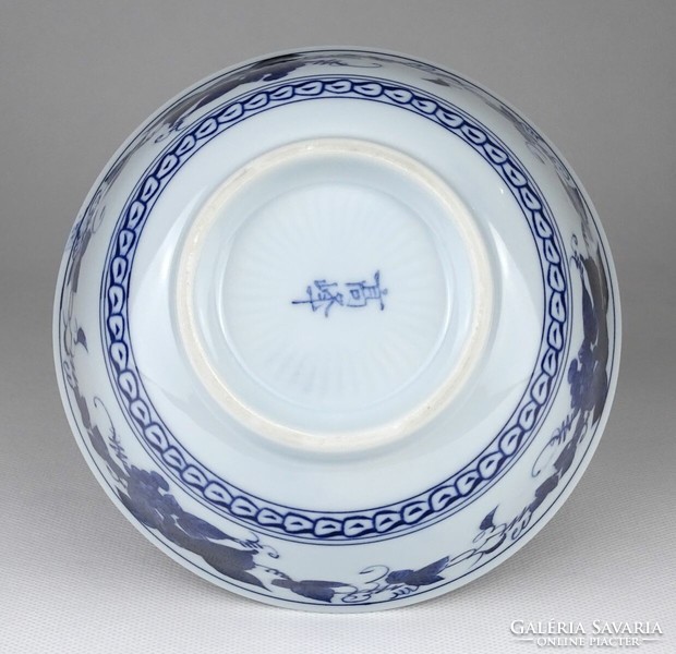 1O914 Jelzett kék-fehér kínai porcelán kézzel festett szőlő díszítéssel 7 x 15 cm