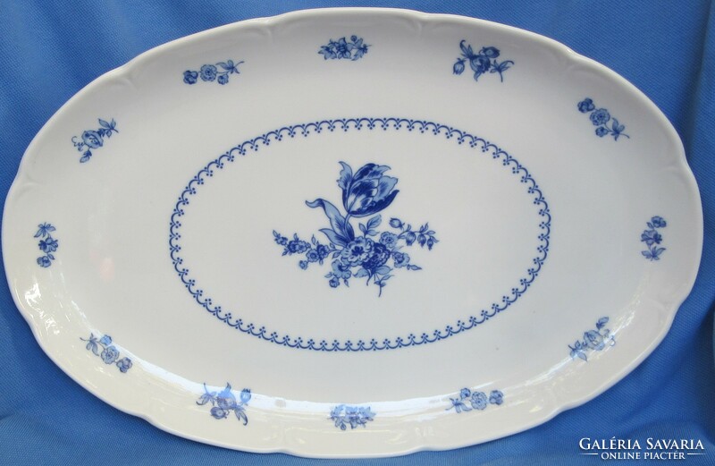 Original cobalt blue jlmenau Hanneberg German oval porcelain tray with flower pattern 32.5 x 21 cm