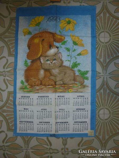 Retro textile wall calendar 1993 - cat, dog - even for birthdays