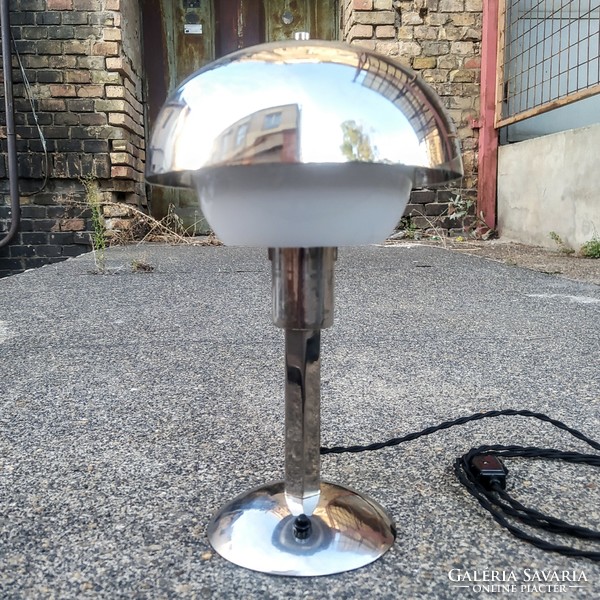 Art deco - bauhaus nickel-plated, double shade table lamp refurbished - lampart