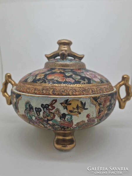 Japanese gilded satsuma porcelain pot with lid 18cm