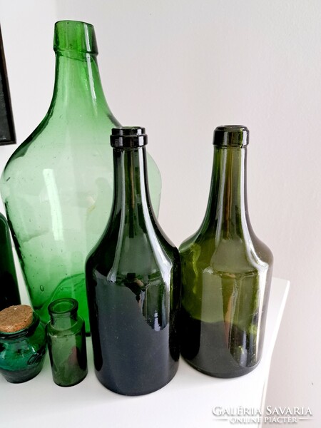 7 pieces of beautiful antique and vintage green glass and bottle together