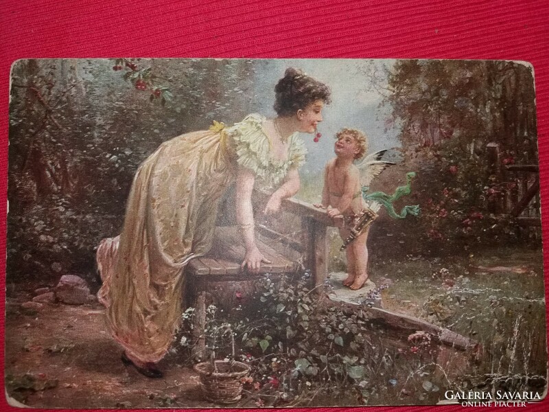 Antique 1906 scene postcard with cupid and girl in Vojvodina written in pancsovo according to the pictures