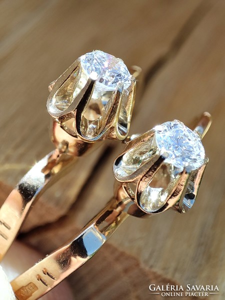 14K arany  Orosz fülbevaló gyémántokkal orosz gyémánt