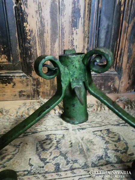 Christmas tree base, forged, beautiful green color, early 20th century, usable piece, cleaned and treated