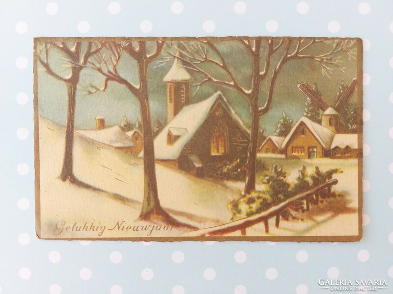 Old postcard 1942 Christmas postcard snowy landscape