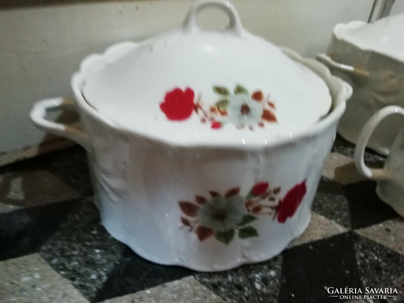 Romanian porcelain soup bowl, salt holder and saucer 2