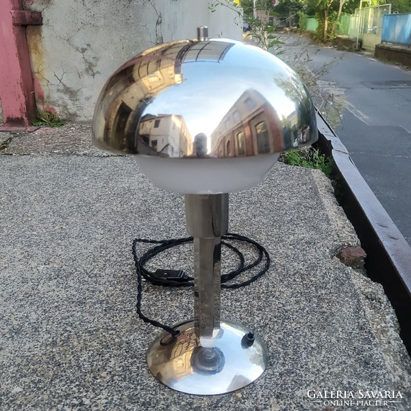 Art deco - bauhaus nickel-plated, double shade table lamp refurbished - lampart