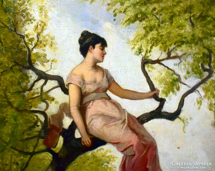 Lajos Deák-ébner (1850 - 1934): attributed to: girl perched on a tree branch