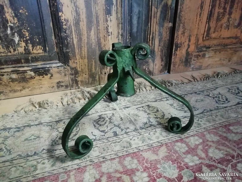 Christmas tree base, forged, beautiful green color, early 20th century, usable piece, cleaned and treated