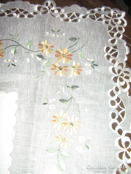 Beautiful floral machine-embroidered tablecloth