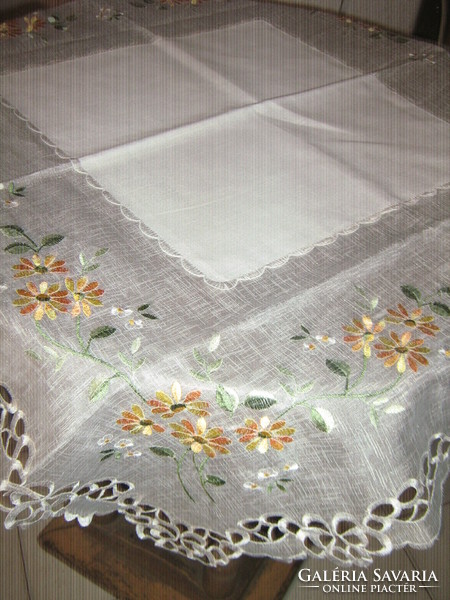 Beautiful floral machine-embroidered tablecloth