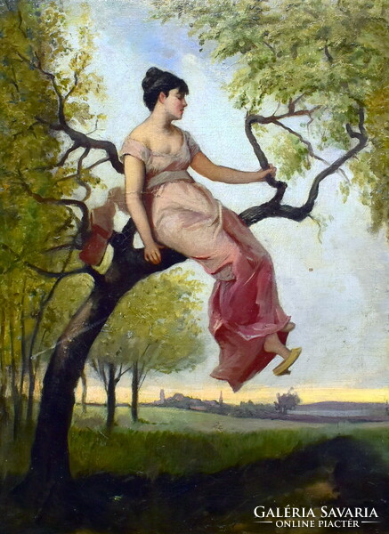 Lajos Deák-ébner (1850 - 1934): attributed to: girl perched on a tree branch