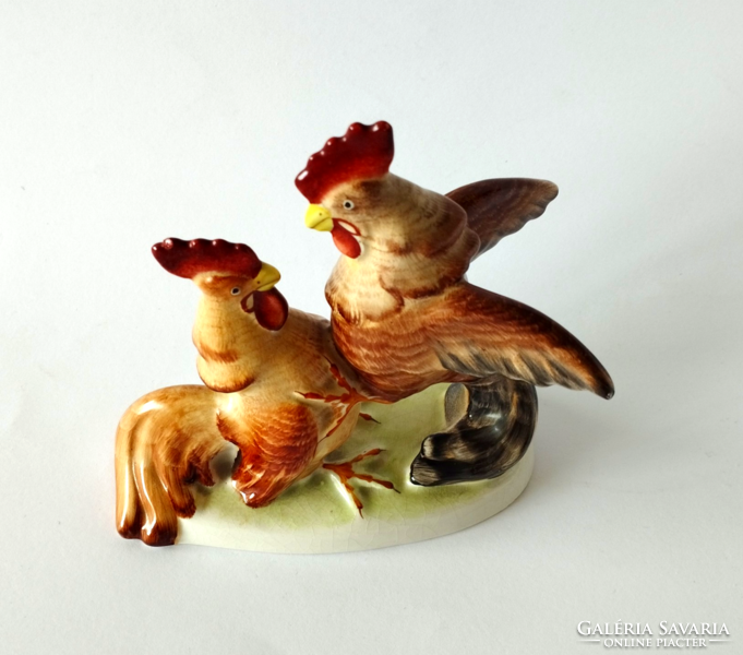 Old beautiful hand-painted ceramic rooster figure, nipp