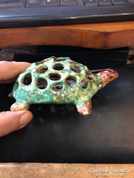 Ceramic tortoise incense flower holder, signed, 12 cm.