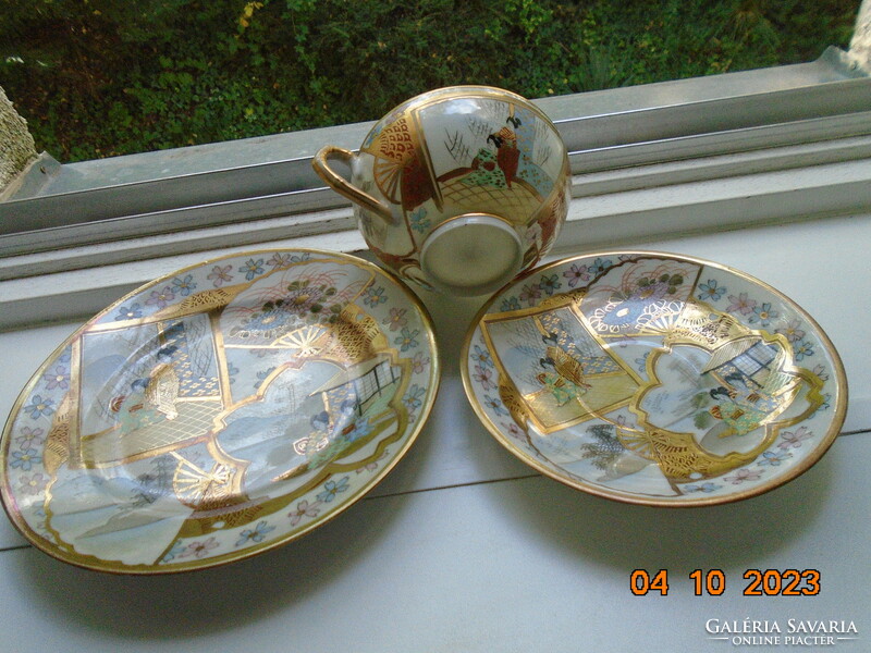 Antique Kutan set with rich antique gilding, life and landscapes made of extremely fine eggshell porcelain