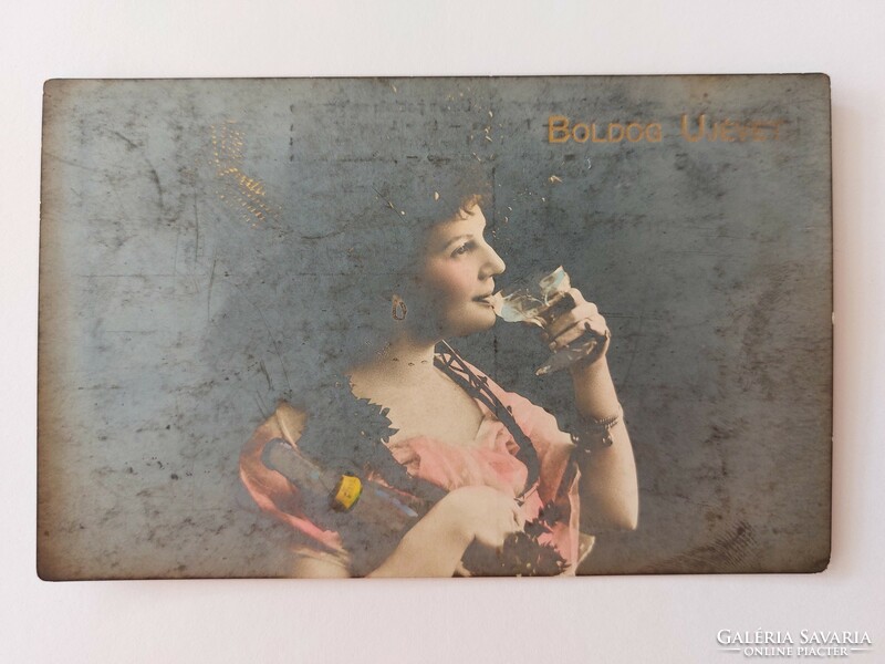 Old New Year's postcard 1905 female photo postcard