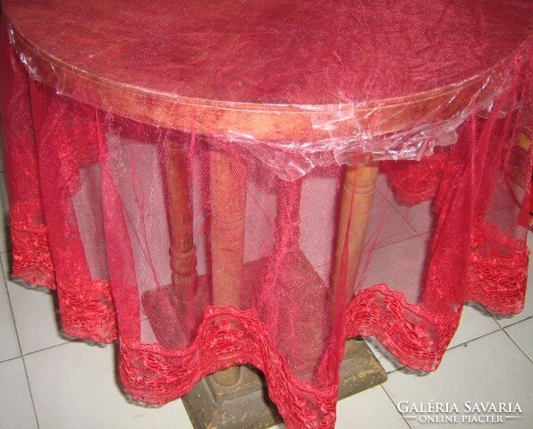 Beautiful elegant red rose tulle tablecloth with lacy edges