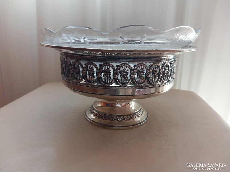 Decorative silver base table center with glass insert